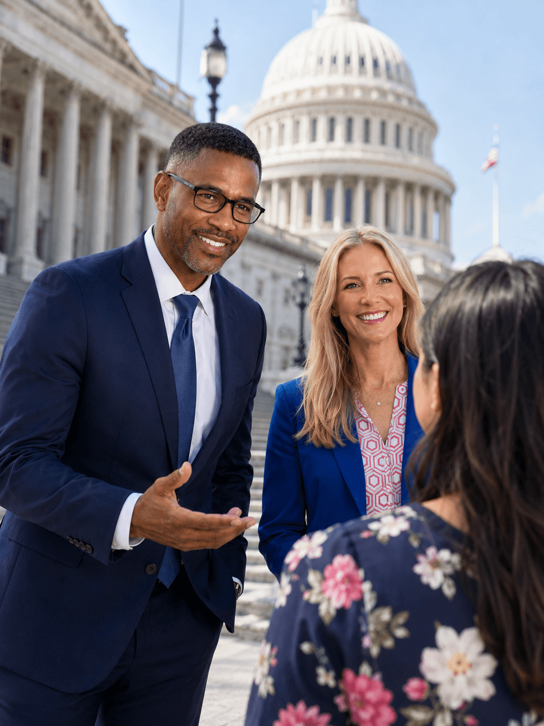 Solomon Price listening to a constituent outside the Capitol